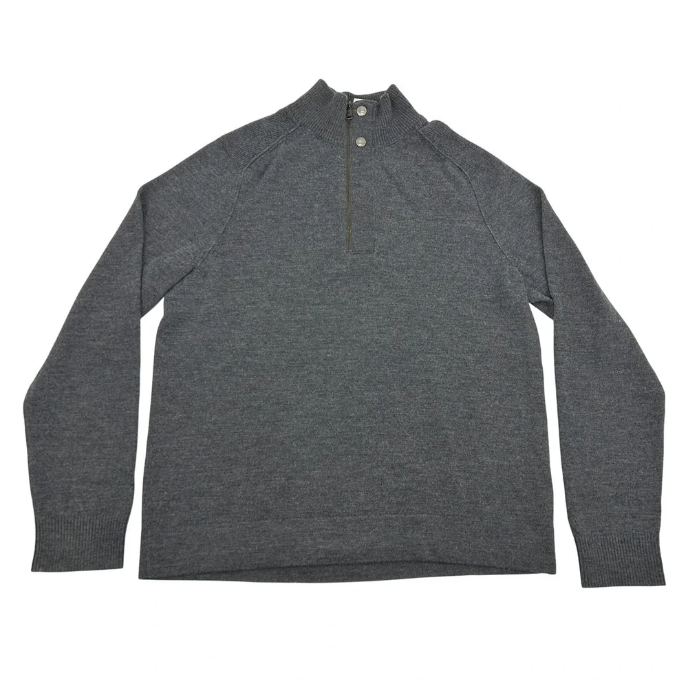 Banana Republic Sweater Mens Large Gray Extra Fine Merino Wool Quarter Zip Mock